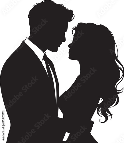 Silhouette of a Couple Embracing, Looking at Each Other with Affection