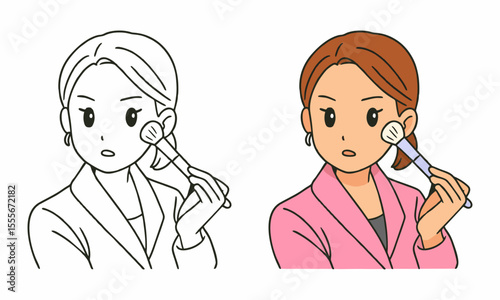 woman powdered or blush on coloring page for kids