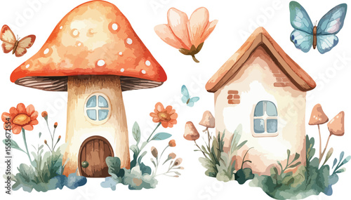 A cozy, small gingerbread house in a winter forest village with sweet, festive Christmas decorations