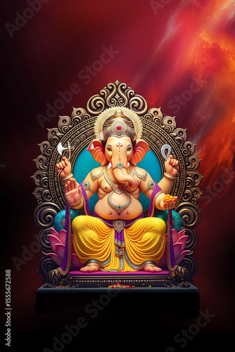 AI Generated Lord ganpati festival of chaturthi, is one of the best-known and most worshiped gods, religion lord Ganesha wedding festival tradition