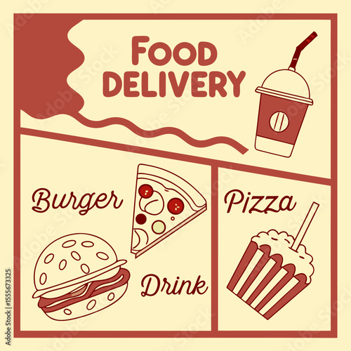 Food delivery service featuring burger pizza drink and fast food items