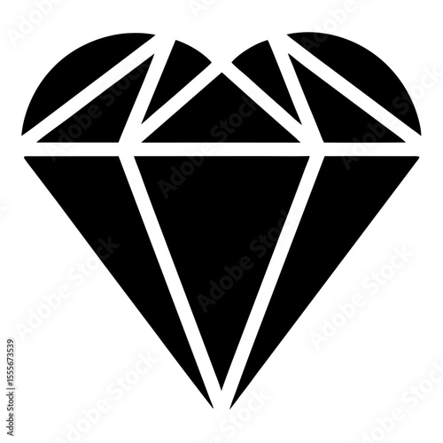 Heart shaped black diamond vector icon on white background.
