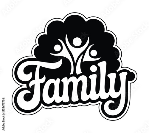 Family Logo with Abstract People Icon, Vector Emblem for Unity, Love, and Community On White Background
