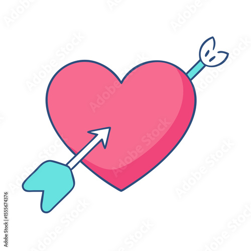 Pink heart pierced by a cupid s arrow with teal fletching