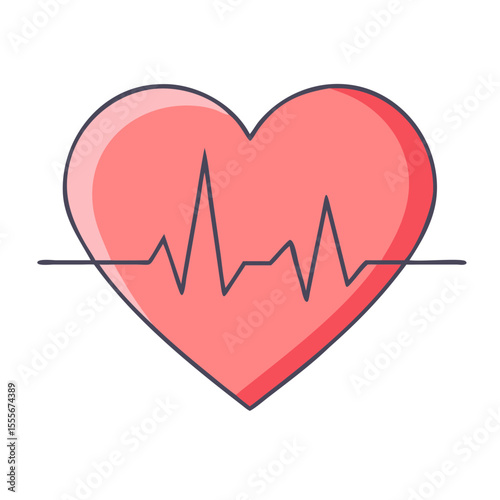 Heartbeat pulse line graphic inside a red heart shape