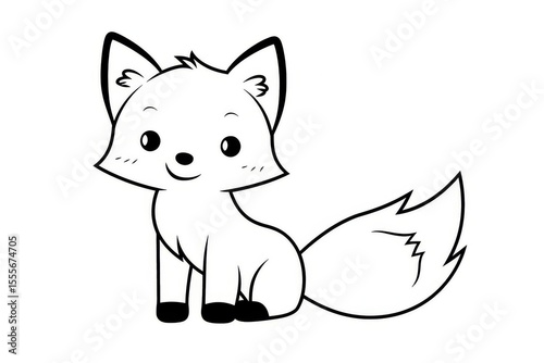 Simple doodle of a cute fox with thick black outlines, flat vector illustration in minimalist style for kids coloring and clipart