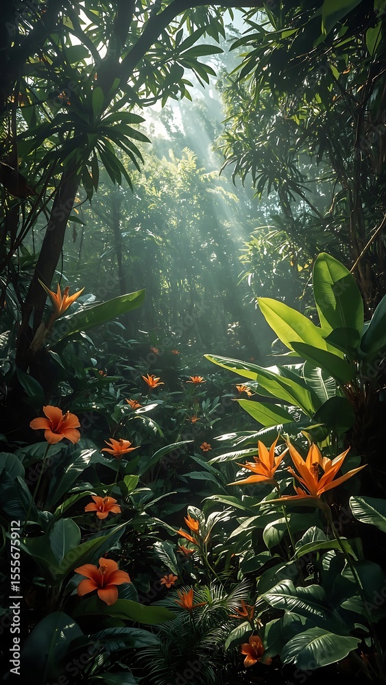 Fototapeta premium Lush green plants growing in an indoor vertical garden