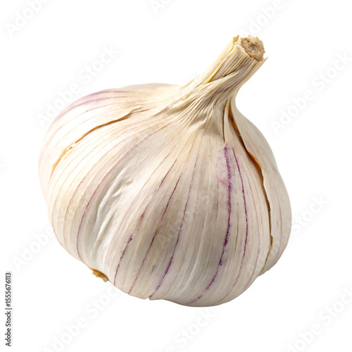 A single unpeeled clove of garlic with its papery skin intact isolated on a transparent background png