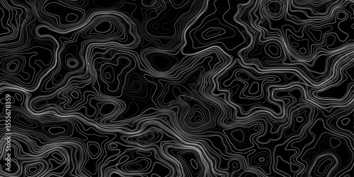 Seamless pattern inspired by physical geography and terrain relief. Abstract black and white topographic map illustration in vector style.