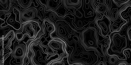 Seamless pattern inspired by physical geography and terrain relief. Abstract black and white topographic map illustration in vector style.
