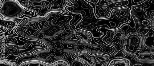 Seamless pattern inspired by physical geography and terrain relief. Abstract black and white topographic map illustration in vector style.