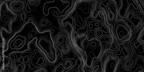 Seamless pattern inspired by physical geography and terrain relief. Abstract black and white topographic map illustration in vector style.
