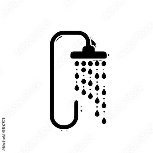 Shower Head with Water Droplets Icon. A clean and modern black vector icon depicting a shower head with flowing water droplets