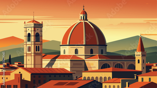 A view of florence with the duomo and other buildings present landscape illustration