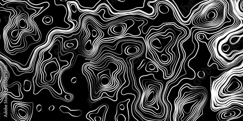 Seamless pattern inspired by physical geography and terrain relief. Abstract black and white topographic map illustration in vector style.