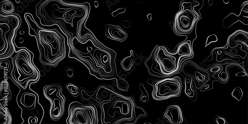 Seamless pattern inspired by physical geography and terrain relief. Abstract black and white topographic map illustration in vector style.