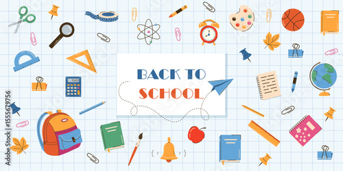 Back to school banner design.Back to school concept with school items and elements. vector banner design