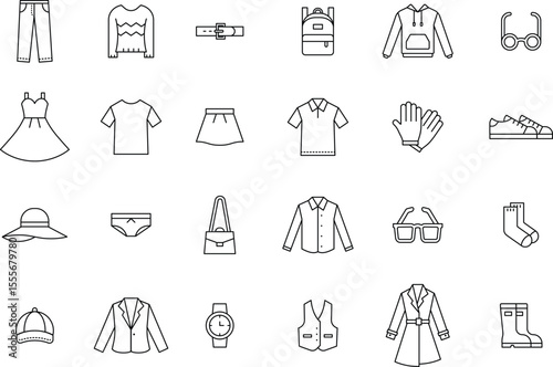 Clothing and Fashion Items Icon Set