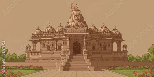 Hindu Temple Silhouette â€“ Sacred Vector Illustration with Cultural Details