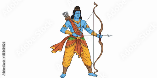 High-quality vector artwork depicting Lord Rama standing in a heroic pose with his bow and arrow