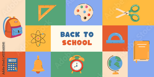 Back to school banner design.Back to school concept with school items and elements. vector banner design