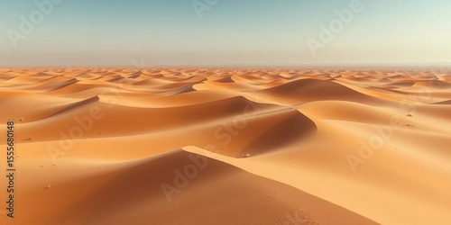 Fototapeta Naklejka Na Ścianę i Meble -  Sun-baked sand dunes stretching to a hazy horizon under a vast, cloudless sky,   formation,  sun