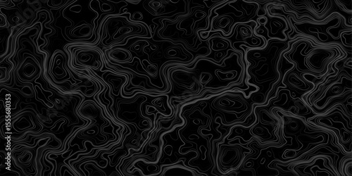 Seamless pattern inspired by physical geography and terrain relief. Abstract black and white topographic map illustration in vector style.