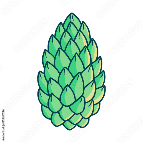 Stylized green hop cone illustration with teal outline