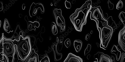 Seamless pattern inspired by physical geography and terrain relief. Abstract black and white topographic map illustration in vector style.