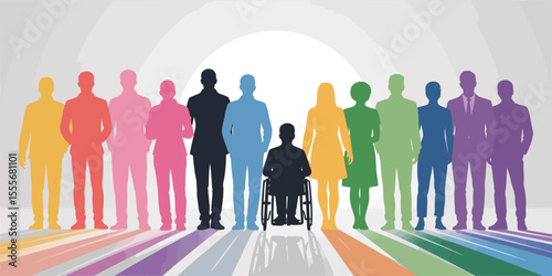 inclusive community unity and diversity concept with people of different abilities and backgrounds standing together in colorful harmony