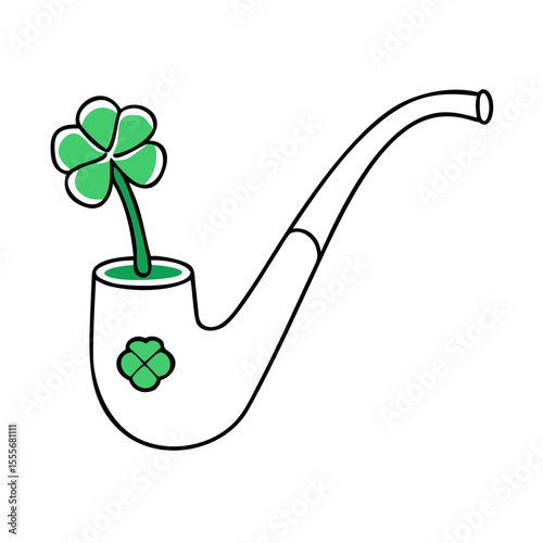 Four leaf clover growing from a smoking pipe with decorative clover