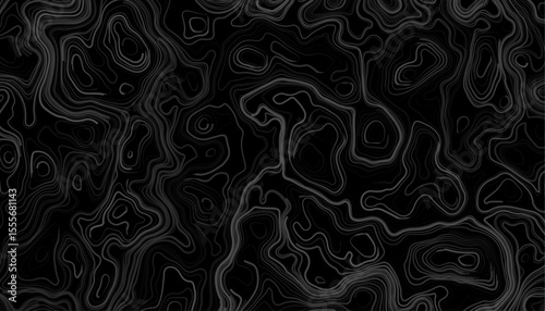 Seamless pattern inspired by physical geography and terrain relief. Abstract black and white topographic map illustration in vector style.