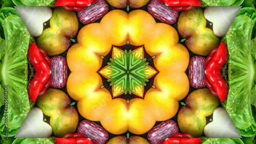 Wallpaper Mural Animated footage of Kaleidoscope of yellow bell peppers, apples, and onions. Vibrant and dynamic food photography suitable for marketing campaigns or cooking blogs. Torontodigital.ca
