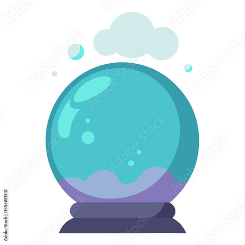 Mystical crystal ball with swirling mist and bubbles on a stand