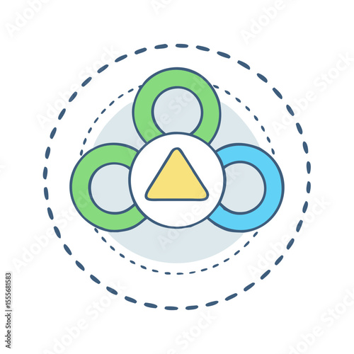 Abstract geometric design with interconnected circles and a central triangle