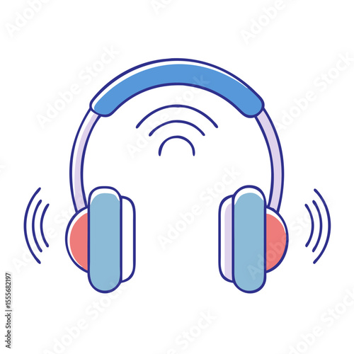 Stylized headphones emitting sound waves and vibrations