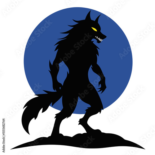 Silhouette of a menacing werewolf standing under a full moon