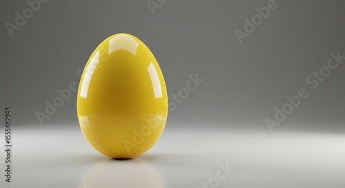 Shiny Yellow Egg on Gray Background Minimalist Easter Design