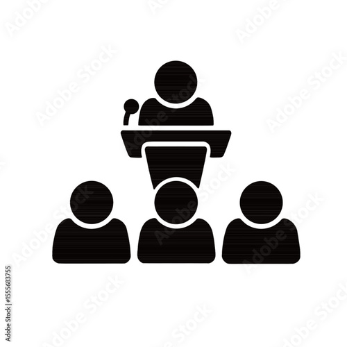 Silhouette Icon of Public Speaker at Podium Giving Speech to Audience – Public Speaking, Presentation, Conference Symbol Vector