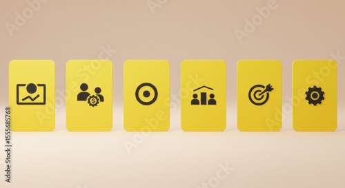Yellow Cards Displaying Black Symbols on Neutral Background
