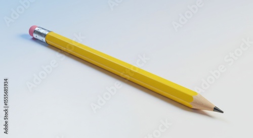 Yellow Pencil with Pink Eraser Laying on Soft White Background