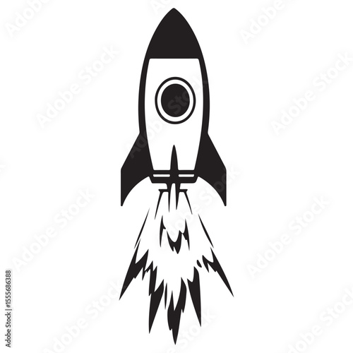 Realistic Flying rocket black and white drawing silhouette vector art design 