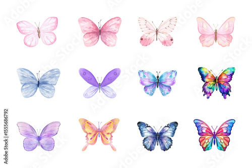Colorful vector illustration set of isolated butterflies in various designs, perfect for summer and spring nature collections