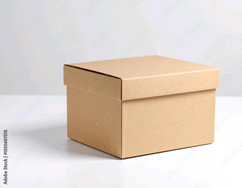 Minimal Cardboard Packaging Box on Clean White Studio Background Minimal Cardboard Packaging Box on Clean White Studio Background