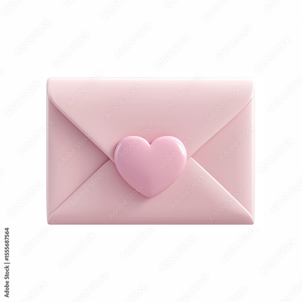 3D render of a cute pink envelope with rounded edges, sealed with a chubby heart-shaped clasp, isolated on white background 3D render of a cute pink envelope with rounded edges, sealed with a chubby heart-shaped clasp, isolated on white background