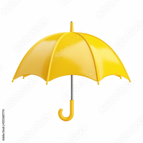 3D render of a cute, chubby yellow umbrella with a curved handle, isolated on transparent background