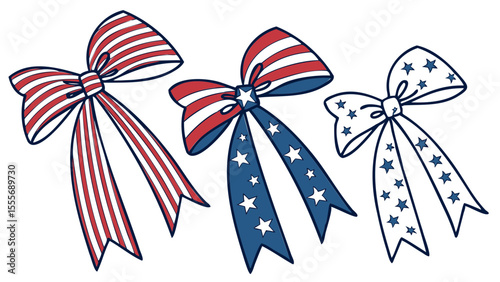 Three patriotic bows featuring stripes and stars in red white and blue colors design vector