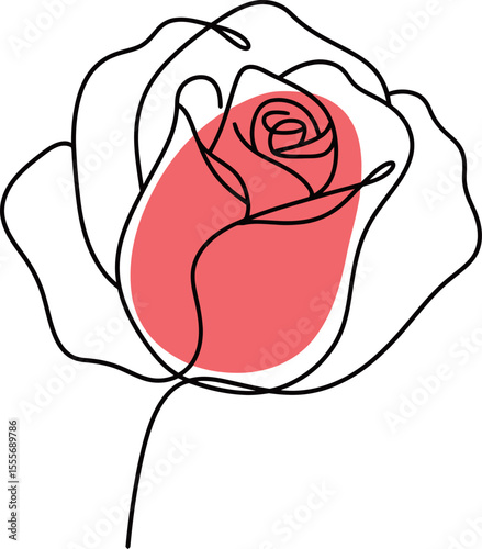 Simple Rose Line Art with Red Center