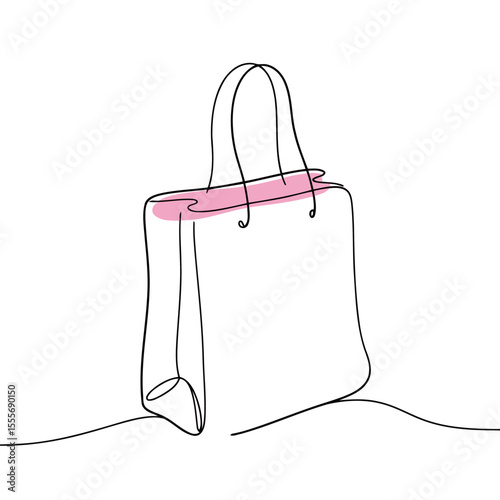 Simple Line Drawing of a Tote Bag with Pink Accent
