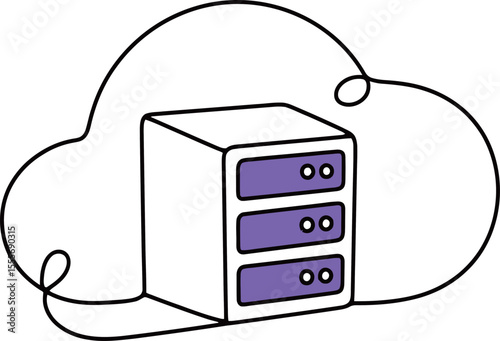Cloud Server Illustration with Purple Storage Units and Outline